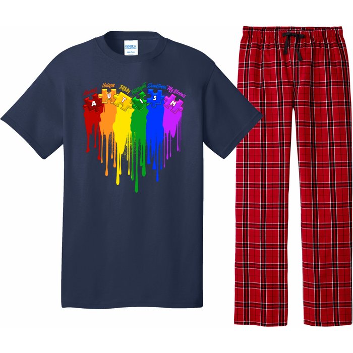 Cute Colorful Painted Autism Puzzle Pieces Heart Pajama Set