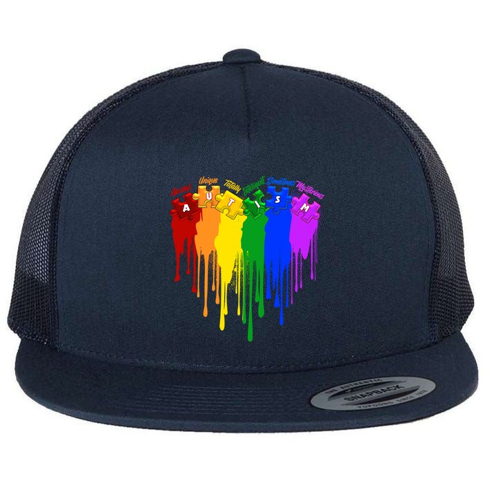 Cute Colorful Painted Autism Puzzle Pieces Heart Flatbill Hat