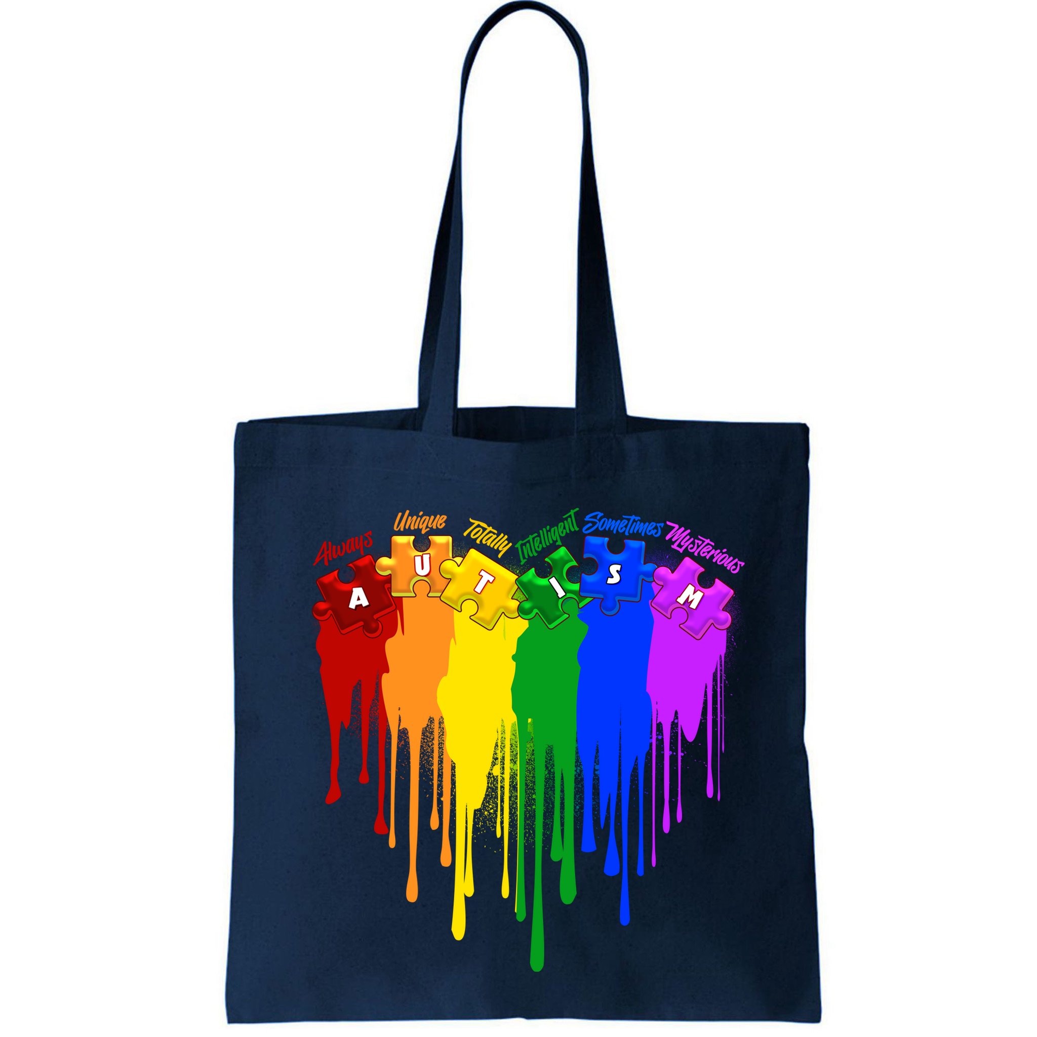 Cute Colorful Painted Autism Puzzle Pieces Heart Bag