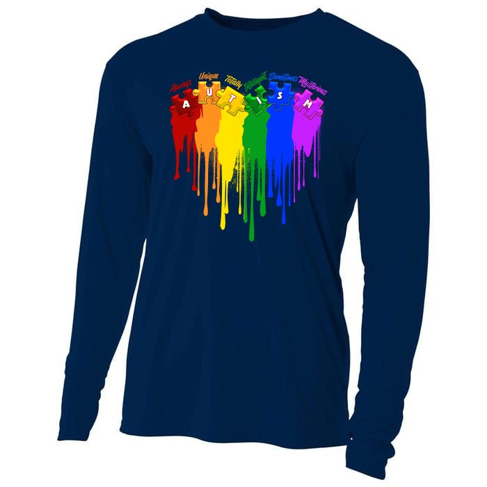 Cute Colorful Painted Autism Puzzle Pieces Heart Cooling Performance Long Sleeve Crew