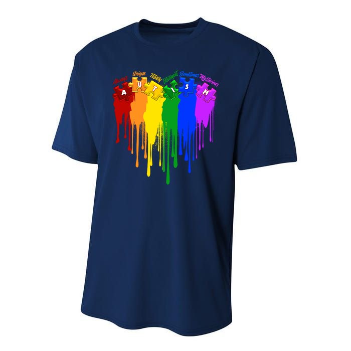 Cute Colorful Painted Autism Puzzle Pieces Heart Performance Sprint T-Shirt