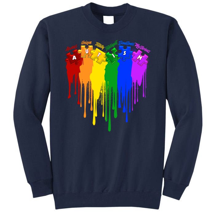 Cute Colorful Painted Autism Puzzle Pieces Heart Tall Sweatshirt