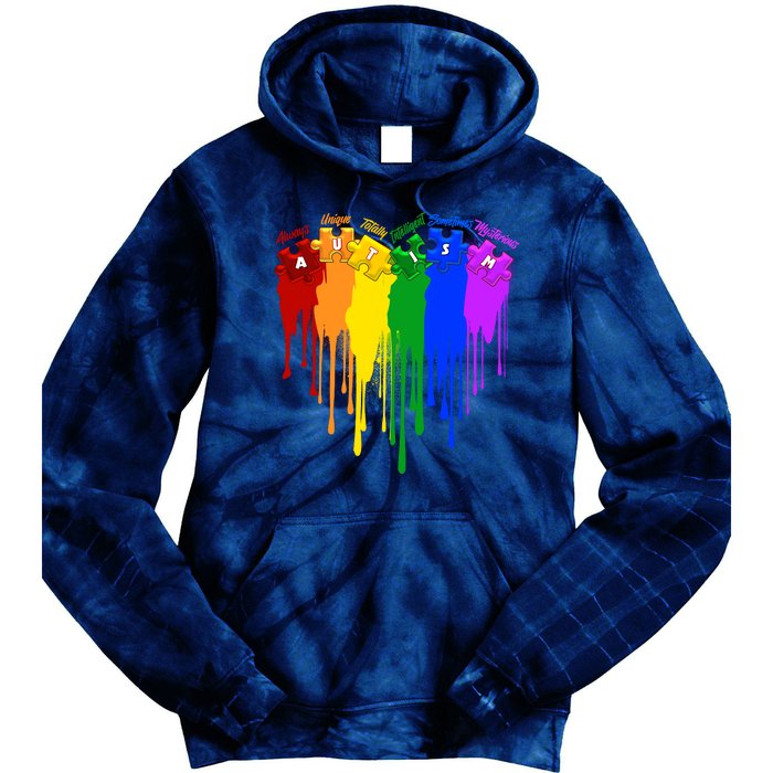 Cute Colorful Painted Autism Puzzle Pieces Heart Tie Dye Hoodie