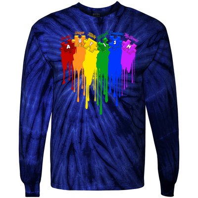 Cute Colorful Painted Autism Puzzle Pieces Heart Tie-Dye Long Sleeve Shirt