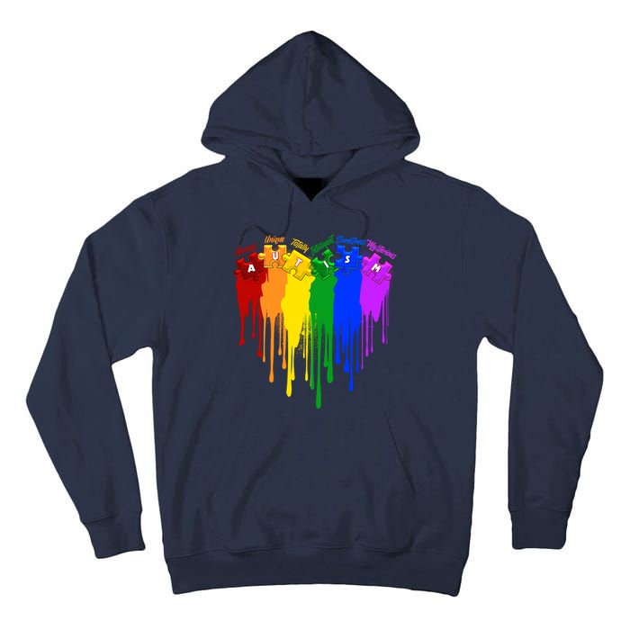 Cute Colorful Painted Autism Puzzle Pieces Heart Tall Hoodie