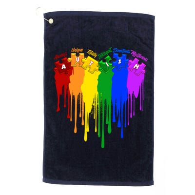 Cute Colorful Painted Autism Puzzle Pieces Heart Platinum Collection Golf Towel