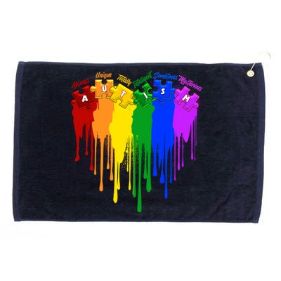 Cute Colorful Painted Autism Puzzle Pieces Heart Grommeted Golf Towel