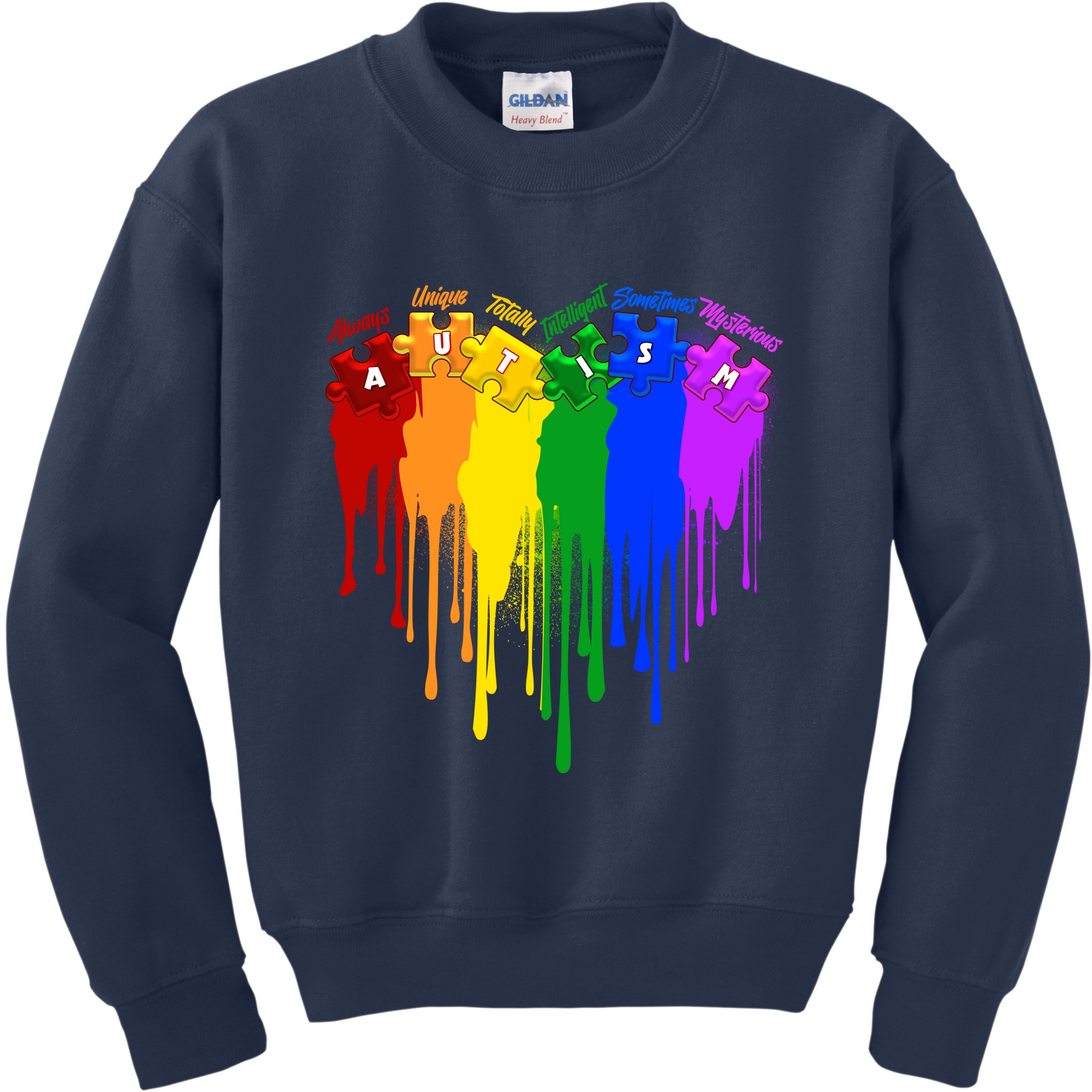 Cute Colorful Painted Autism Puzzle Pieces Heart Kids Sweatshirt