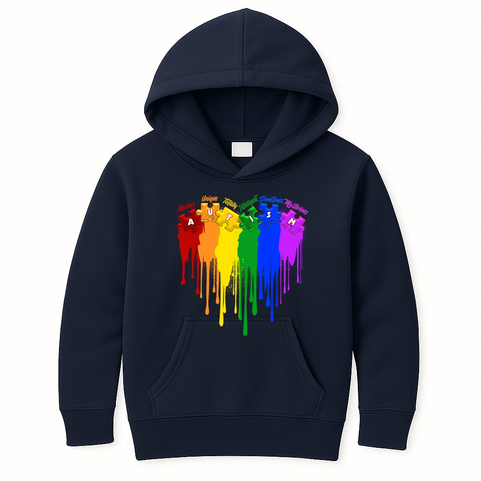 Cute Colorful Painted Autism Puzzle Pieces Heart Kids Hoodie