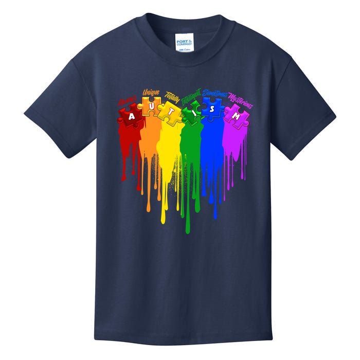 Cute Colorful Painted Autism Puzzle Pieces Heart Kids T-Shirt
