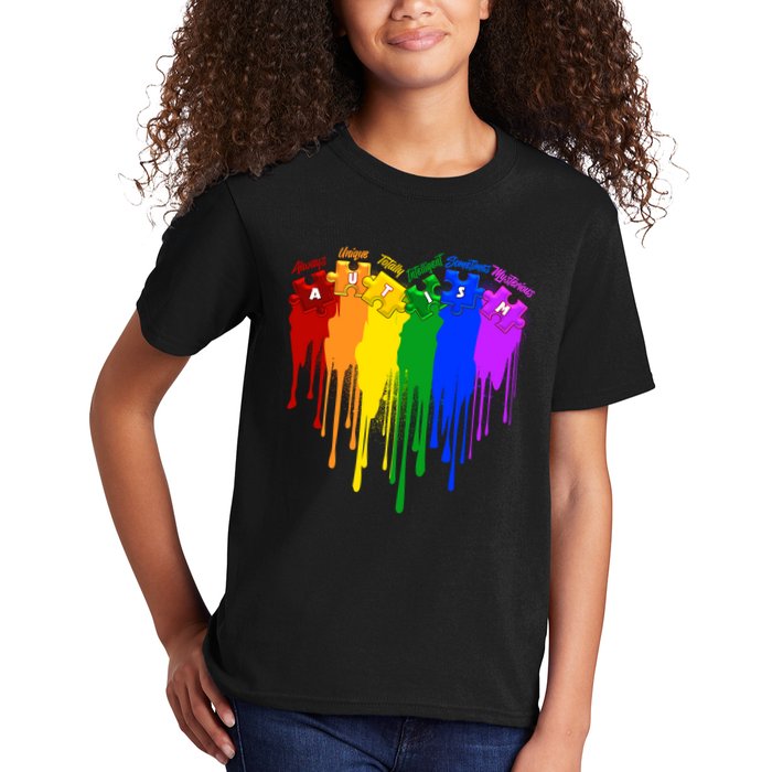 Cute Colorful Painted Autism Puzzle Pieces Heart Kids T-Shirt