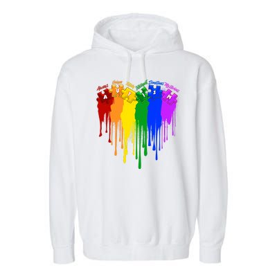 Cute Colorful Painted Autism Puzzle Pieces Heart Garment-Dyed Fleece Hoodie