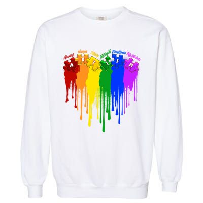 Cute Colorful Painted Autism Puzzle Pieces Heart Garment-Dyed Sweatshirt