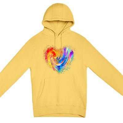 Cool Colorful Paint Swirl Splatter Heart Premium Pullover Hoodie