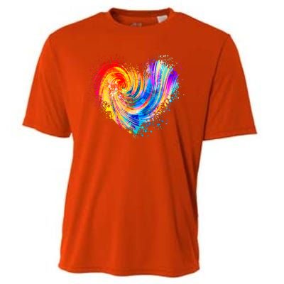 Cool Colorful Paint Swirl Splatter Heart Cooling Performance Crew T-Shirt