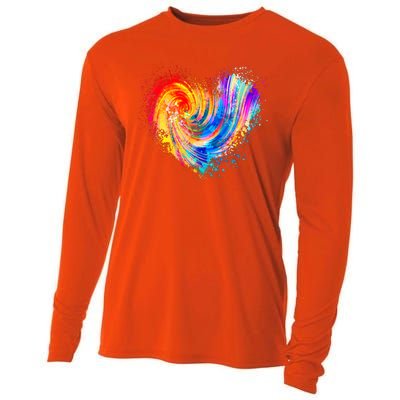 Cool Colorful Paint Swirl Splatter Heart Cooling Performance Long Sleeve Crew