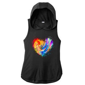 Cool Colorful Paint Swirl Splatter Heart Ladies PosiCharge Tri-Blend Wicking Draft Hoodie Tank