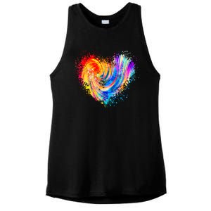 Cool Colorful Paint Swirl Splatter Heart Ladies PosiCharge Tri-Blend Wicking Tank