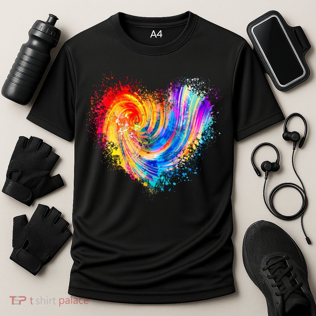 Cool Colorful Paint Swirl Splatter Heart Performance Shirt