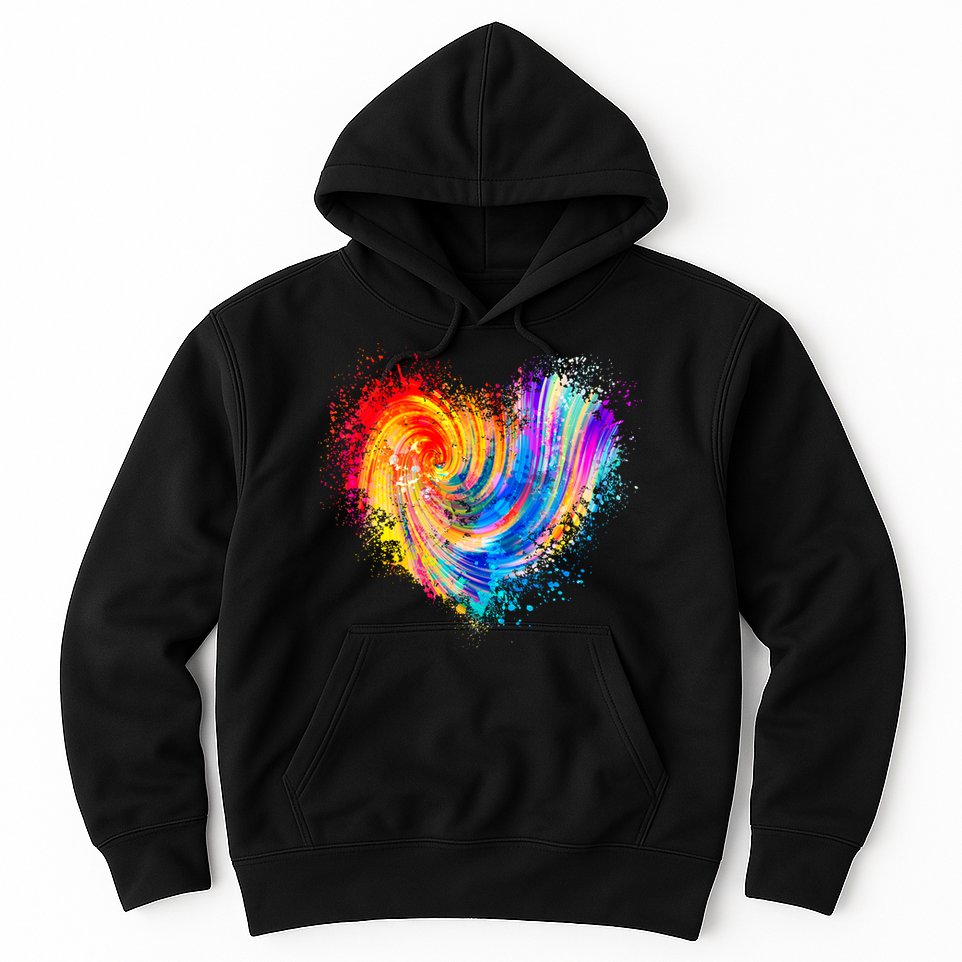 Cool Colorful Paint Swirl Splatter Heart Hoodie