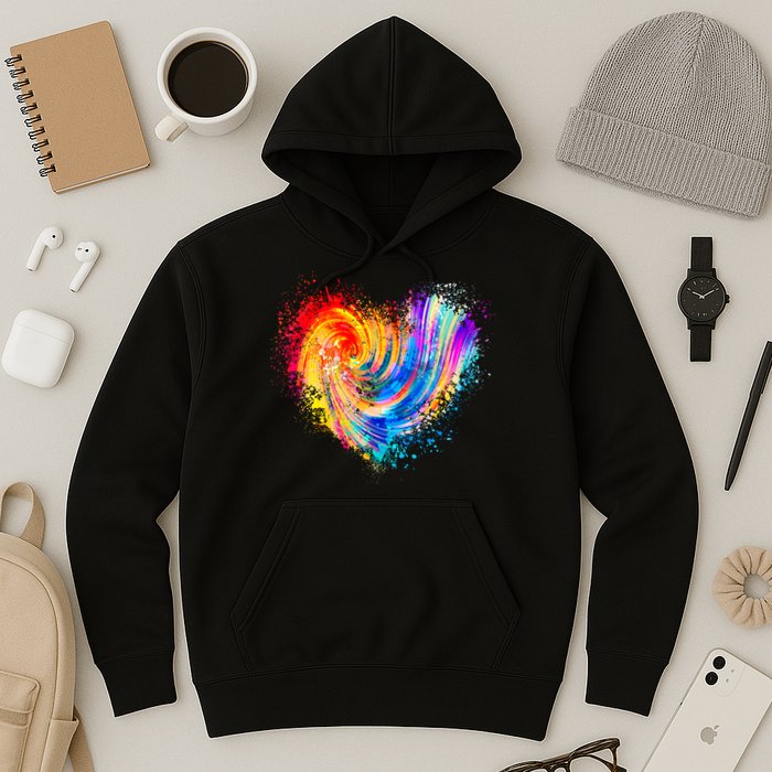 Cool Colorful Paint Swirl Splatter Heart Hoodie