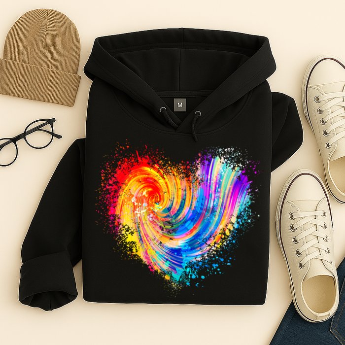 Cool Colorful Paint Swirl Splatter Heart Hoodie