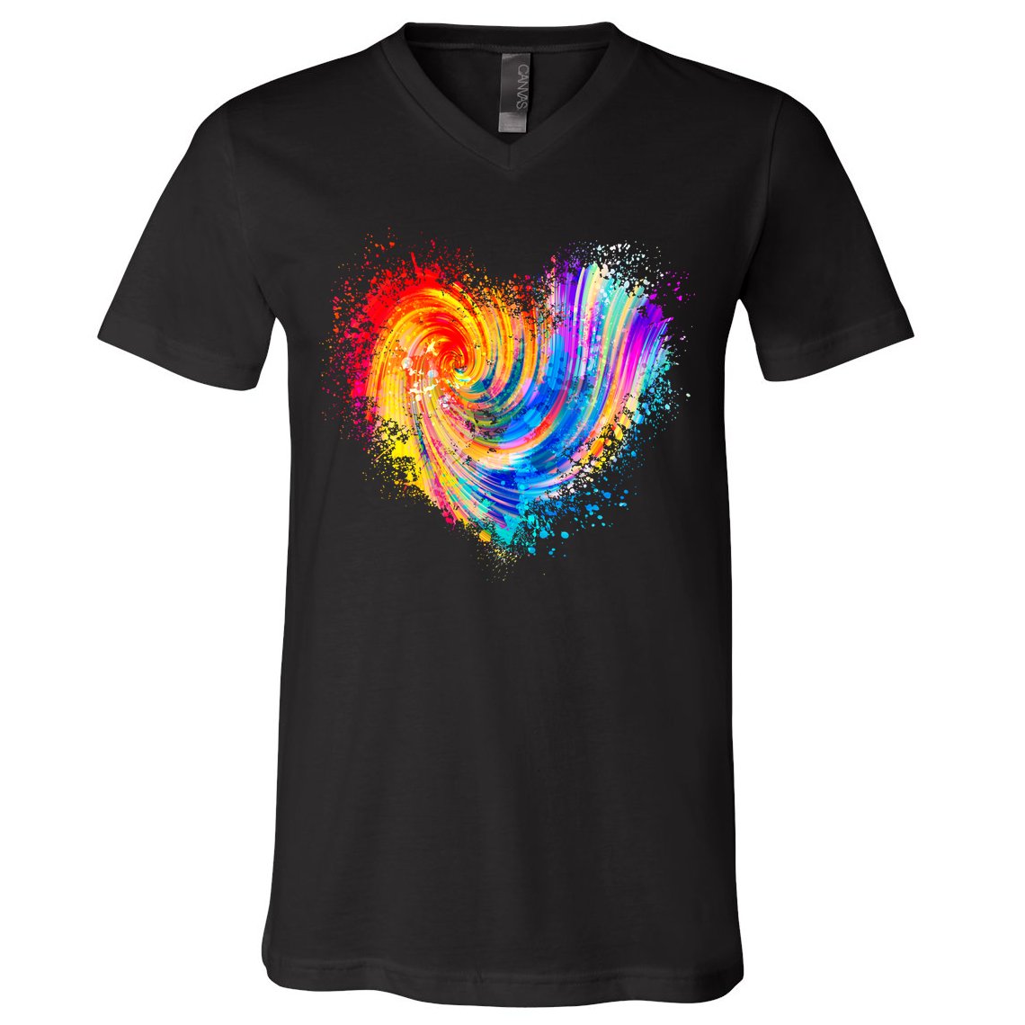 Cool Colorful Paint Swirl Splatter Heart V-Neck T-Shirt