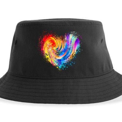 Cool Colorful Paint Swirl Splatter Heart Sustainable Bucket Hat