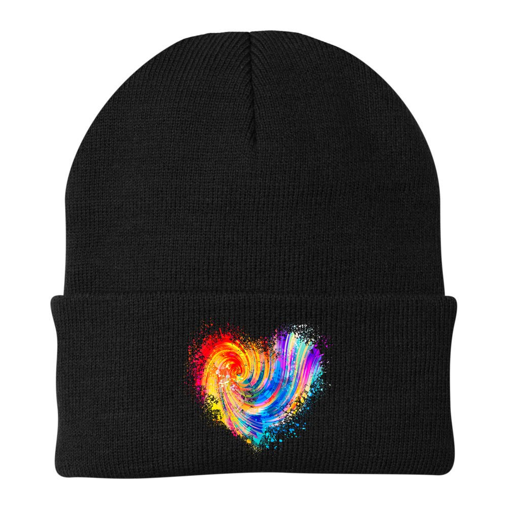 Cool Colorful Paint Swirl Splatter Heart Beanie