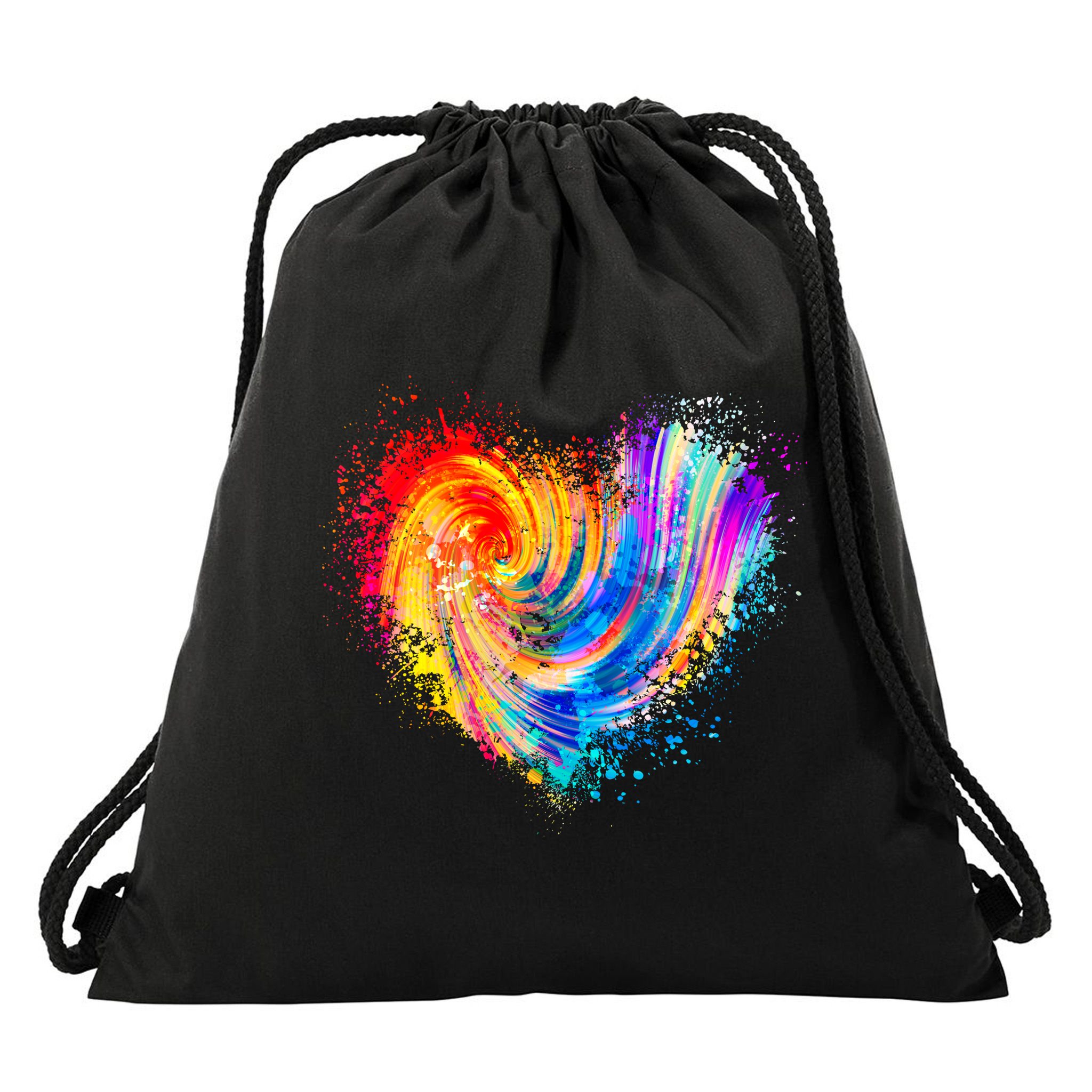 Cool Colorful Paint Swirl Splatter Heart Drawstring Bag
