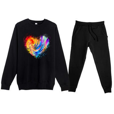 Cool Colorful Paint Swirl Splatter Heart Premium Crewneck Sweatsuit Set