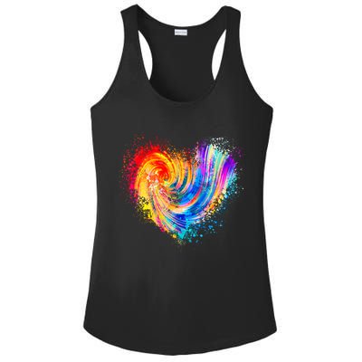 Cool Colorful Paint Swirl Splatter Heart Ladies PosiCharge Competitor Racerback Tank