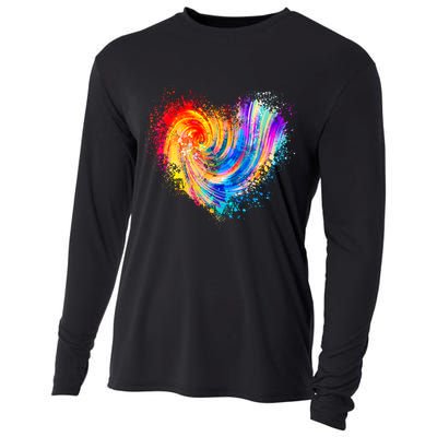 Cool Colorful Paint Swirl Splatter Heart Cooling Performance Long Sleeve Crew