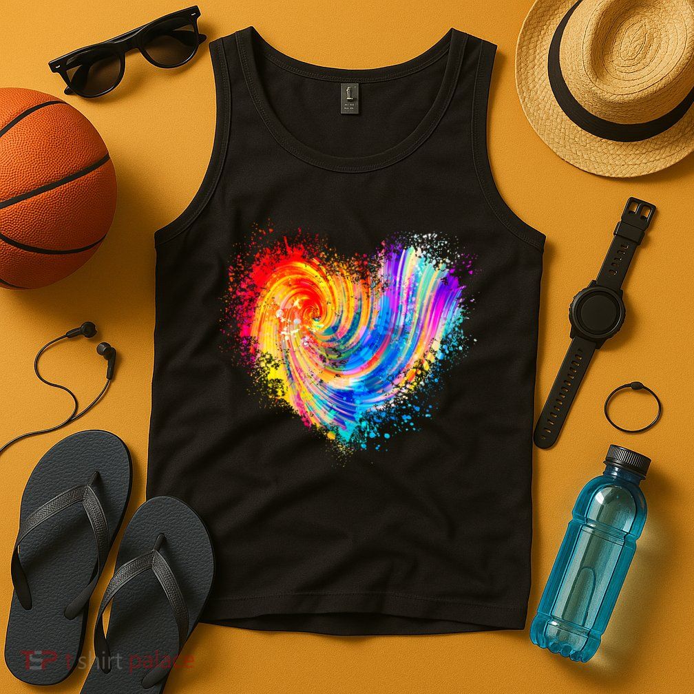 Cool Colorful Paint Swirl Splatter Heart Tank Top