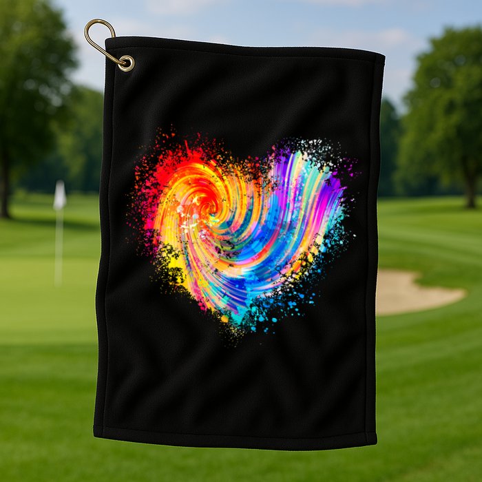 Cool Colorful Paint Swirl Splatter Heart Golf Towel