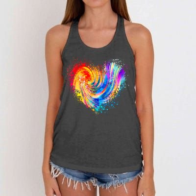 Cool Colorful Paint Swirl Splatter Heart Women's Knotted Racerback Tank