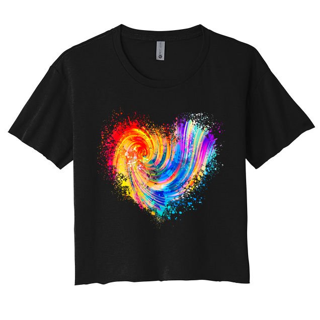 Cool Colorful Paint Swirl Splatter Heart Crop Top