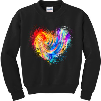 Cool Colorful Paint Swirl Splatter Heart Kids Sweatshirt