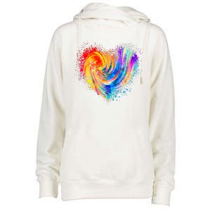 Cool Colorful Paint Swirl Splatter Heart Womens Funnel Neck Pullover Hood