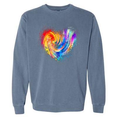 Cool Colorful Paint Swirl Splatter Heart Garment-Dyed Sweatshirt