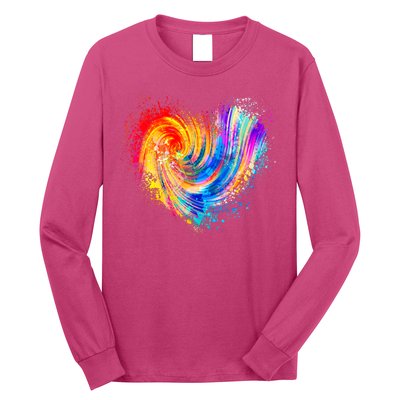 Cool Colorful Paint Swirl Splatter Heart Long Sleeve Shirt
