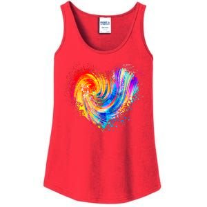 Cool Colorful Paint Swirl Splatter Heart Ladies Essential Tank