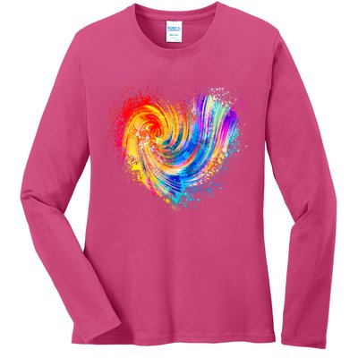 Cool Colorful Paint Swirl Splatter Heart Ladies Long Sleeve Shirt