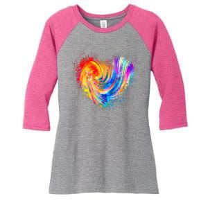 Cool Colorful Paint Swirl Splatter Heart Women's Tri-Blend 3/4-Sleeve Raglan Shirt