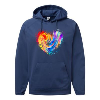 Cool Colorful Paint Swirl Splatter Heart Performance Fleece Hoodie