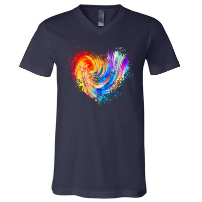 Cool Colorful Paint Swirl Splatter Heart V-Neck T-Shirt