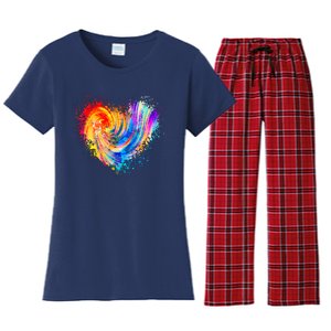 Cool Colorful Paint Swirl Splatter Heart Women's Flannel Pajama Set