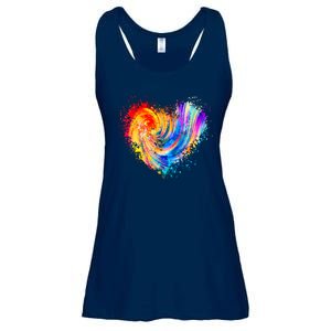 Cool Colorful Paint Swirl Splatter Heart Ladies Essential Flowy Tank