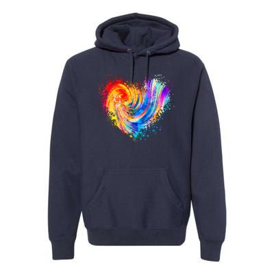 Cool Colorful Paint Swirl Splatter Heart Premium Hoodie