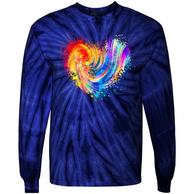 Cool Colorful Paint Swirl Splatter Heart Tie-Dye Long Sleeve Shirt